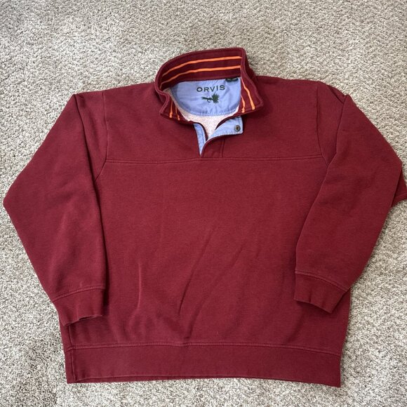 Orvis Men's Signature 1/4 Zip Snap Long Sleeve Fleece Pullover - Red - Size XL - Picture 1 of 6